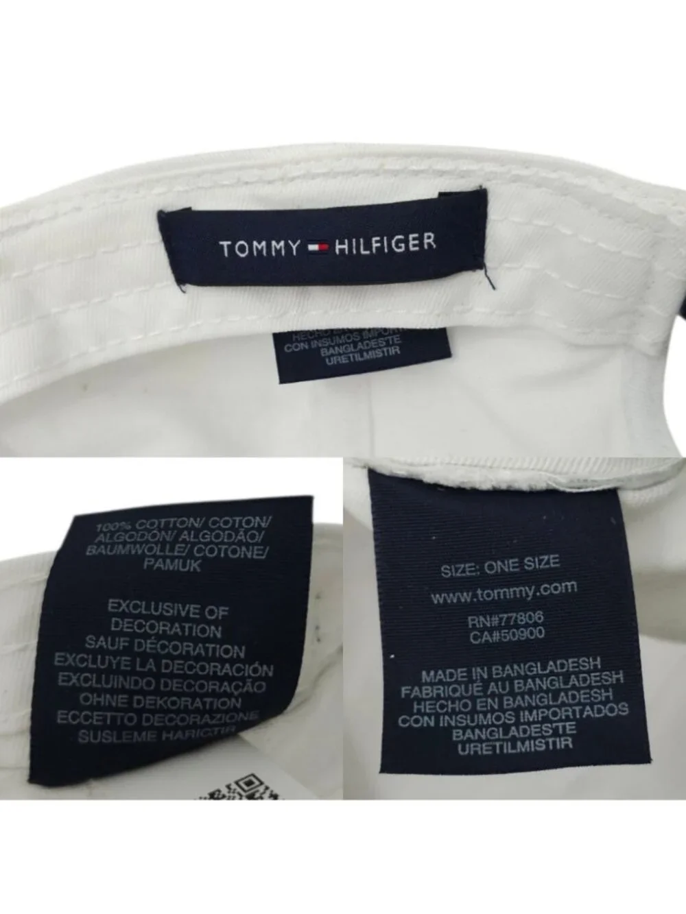 Tommy Hilfiger Flag Logo Patch Striped Baseball Cap White Dad Hat Strapback